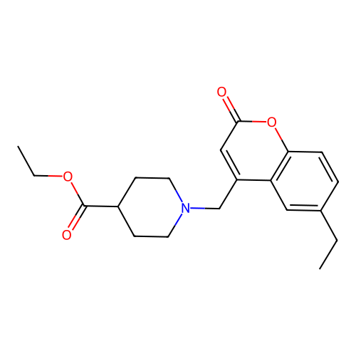 Ethyl 1-[(6-ethyl-2-oxochromen-4-yl)methyl]piperidine-4-carboxylate structure