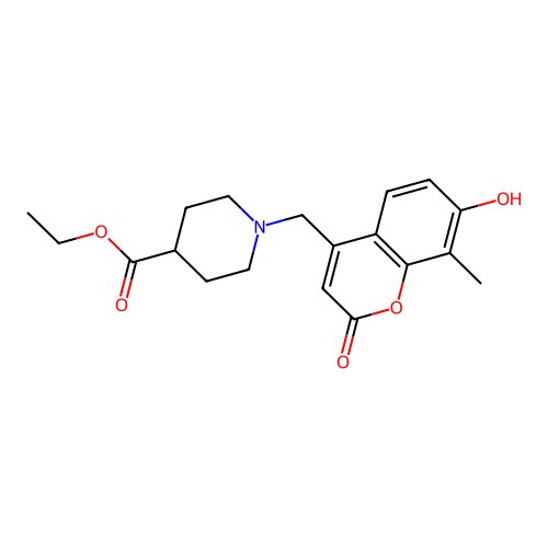 Ethyl 1-[(7-hydroxy-8-methyl-2-oxochromen-4-yl)methyl]piperidine-4-carboxylate structure