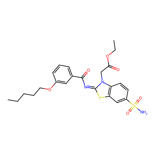 Ethyl 2-[2-(3-pentoxybenzoyl)imino-6-sulfamoyl-1,3-benzothiazol-3-yl]acetate structure