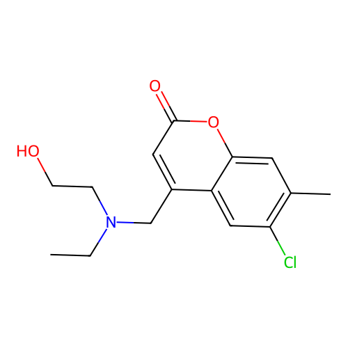 6-chloro-4-((ethyl(2-hydroxyethyl)amino)methyl)-7-methyl-2H-chromen-2-one structure
