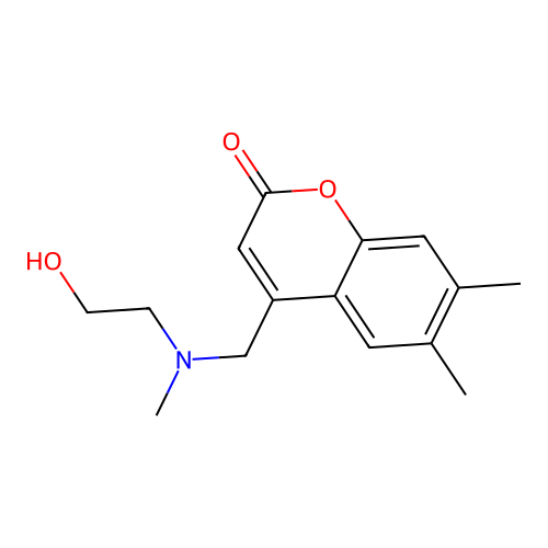 4-(((2-hydroxyethyl)(methyl)amino)methyl)-6,7-dimethyl-2H-chromen-2-one structure