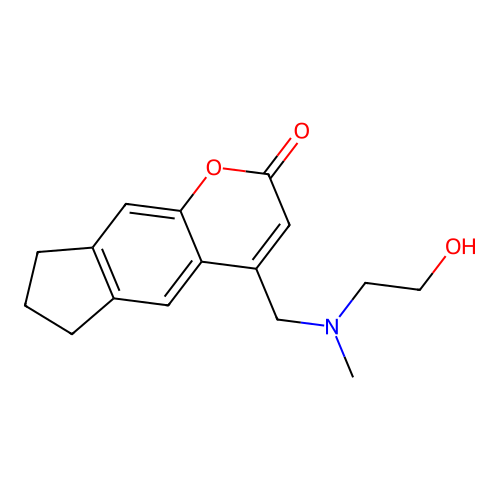 4-(((2-hydroxyethyl)(methyl)amino)methyl)-7,8-dihydrocyclopenta[g]chromen-2(6H)-one structure
