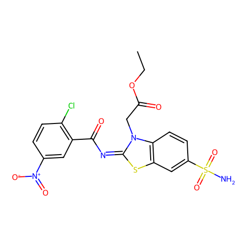 (Z)-ethyl 2-(2-((2-chloro-5-nitrobenzoyl)imino)-6-sulfamoylbenzo[d]thiazol-3(2H)-yl)acetate structure