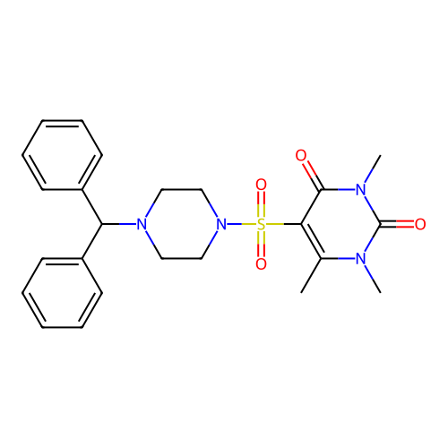 5-((4-benzhydrylpiperazin-1-yl)sulfonyl)-1,3,6-trimethylpyrimidine-2,4(1H,3H)-dione structure