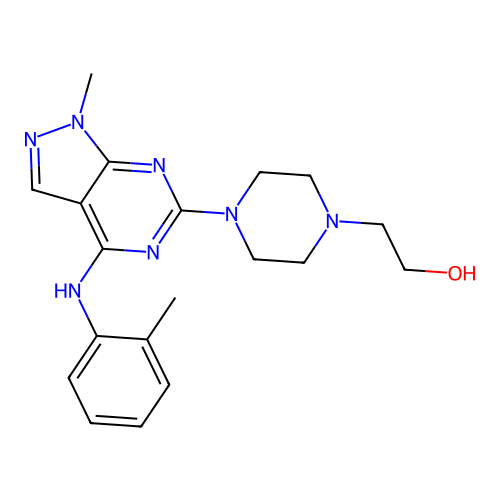 2-(4-(1-methyl-4-(o-tolylamino)-1H-pyrazolo[3,4-d]pyrimidin-6-yl)piperazin-1-yl)ethanol structure