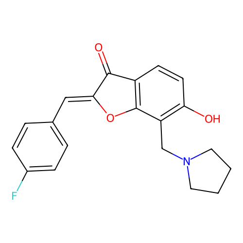 (Z)-2-(4-fluorobenzylidene)-6-hydroxy-7-(pyrrolidin-1-ylmethyl)benzofuran-3(2H)-one structure
