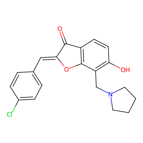 (Z)-2-(4-chlorobenzylidene)-6-hydroxy-7-(pyrrolidin-1-ylmethyl)benzofuran-3(2H)-one structure