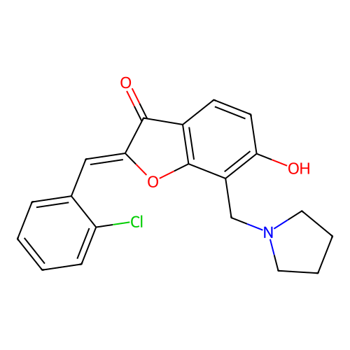 (Z)-2-(2-chlorobenzylidene)-6-hydroxy-7-(pyrrolidin-1-ylmethyl)benzofuran-3(2H)-one structure