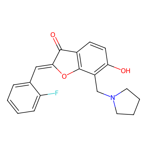 (Z)-2-(2-fluorobenzylidene)-6-hydroxy-7-(pyrrolidin-1-ylmethyl)benzofuran-3(2H)-one structure