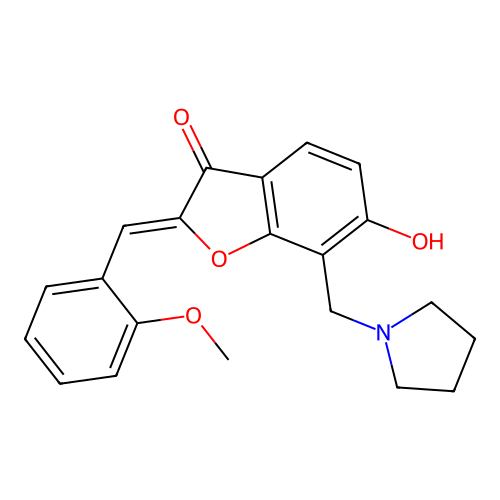 (Z)-6-hydroxy-2-(2-methoxybenzylidene)-7-(pyrrolidin-1-ylmethyl)benzofuran-3(2H)-one structure