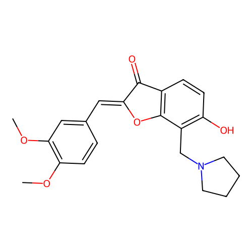 (Z)-2-(3,4-dimethoxybenzylidene)-6-hydroxy-7-(pyrrolidin-1-ylmethyl)benzofuran-3(2H)-one structure