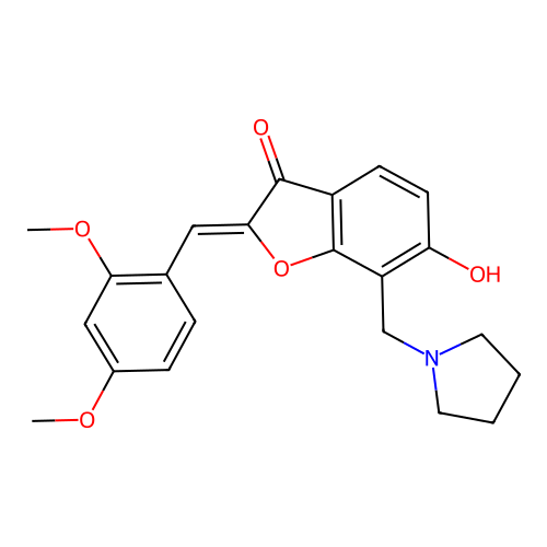 (Z)-2-(2,4-dimethoxybenzylidene)-6-hydroxy-7-(pyrrolidin-1-ylmethyl)benzofuran-3(2H)-one structure