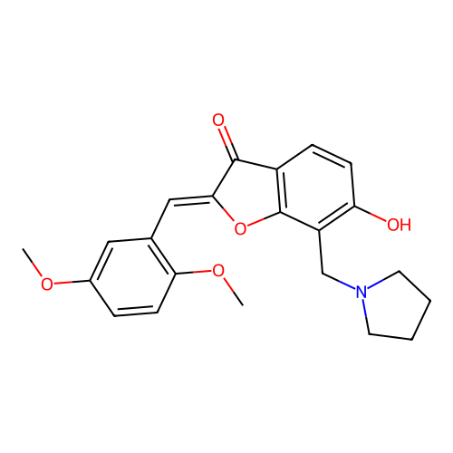 (Z)-2-(2,5-dimethoxybenzylidene)-6-hydroxy-7-(pyrrolidin-1-ylmethyl)benzofuran-3(2H)-one structure
