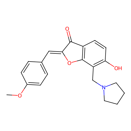 (Z)-6-hydroxy-2-(4-methoxybenzylidene)-7-(pyrrolidin-1-ylmethyl)benzofuran-3(2H)-one structure