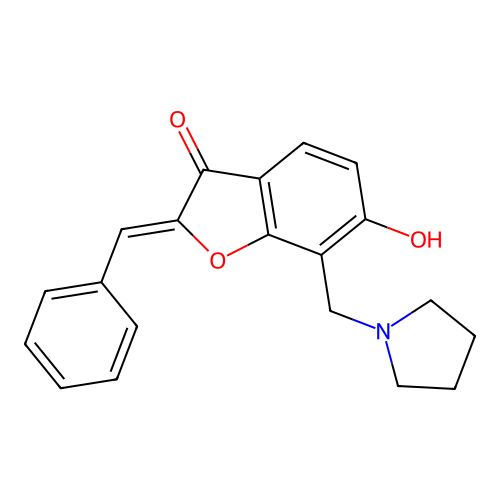 (Z)-2-benzylidene-6-hydroxy-7-(pyrrolidin-1-ylmethyl)benzofuran-3(2H)-one structure