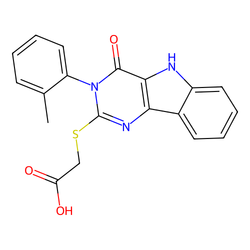 2-[[3-(2-methylphenyl)-4-oxo-5H-pyrimido[5,4-b]indol-2-yl]sulfanyl]acetic acid structure