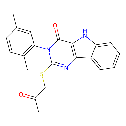 3-(2,5-dimethylphenyl)-2-(2-oxopropylsulfanyl)-5H-pyrimido[5,4-b]indol-4-one structure