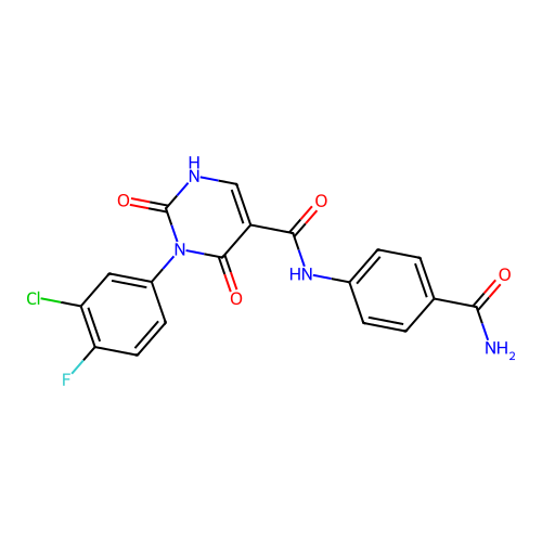 N-(4-carbamoylphenyl)-3-(3-chloro-4-fluorophenyl)-2,4-dioxo-1,2,3,4-tetrahydropyrimidine-5-carboxamide structure