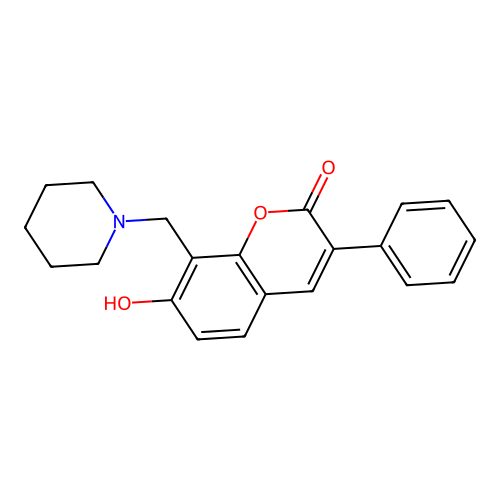 7-hydroxy-3-phenyl-8-(piperidin-1-ylmethyl)-2H-chromen-2-one structure