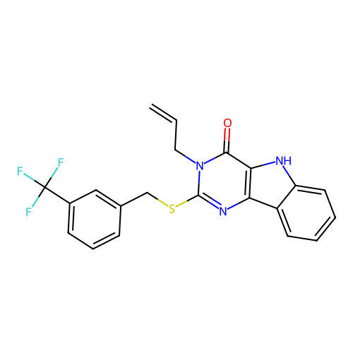 3-allyl-2-((3-(trifluoromethyl)benzyl)thio)-3H-pyrimido[5,4-b]indol-4(5H)-one structure
