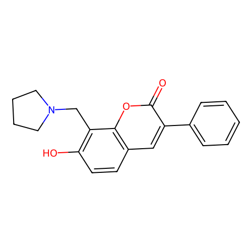 7-hydroxy-3-phenyl-8-(pyrrolidin-1-ylmethyl)-2H-chromen-2-one structure