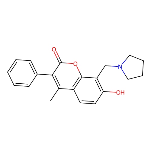 7-hydroxy-4-methyl-3-phenyl-8-(pyrrolidin-1-ylmethyl)-2H-chromen-2-one structure