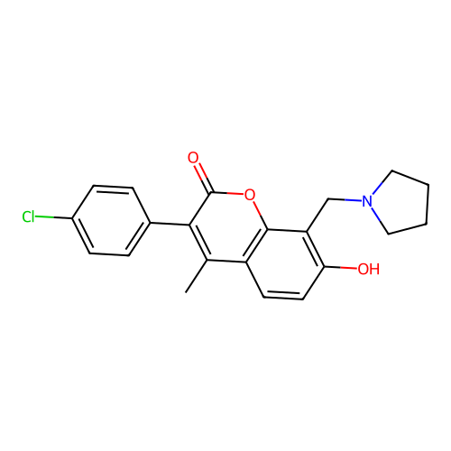 3-(4-chlorophenyl)-7-hydroxy-4-methyl-8-(pyrrolidin-1-ylmethyl)-2H-chromen-2-one structure