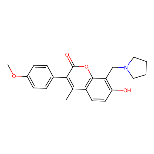 7-hydroxy-3-(4-methoxyphenyl)-4-methyl-8-(pyrrolidin-1-ylmethyl)-2H-chromen-2-one structure