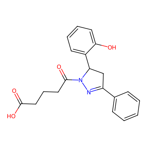 5-(5-(2-hydroxyphenyl)-3-phenyl-4,5-dihydro-1H-pyrazol-1-yl)-5-oxopentanoic acid structure