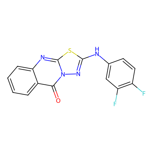 2-[(3,4-difluorophenyl)amino]-5H-[1,3,4]thiadiazolo[2,3-b]quinazolin-5-one structure