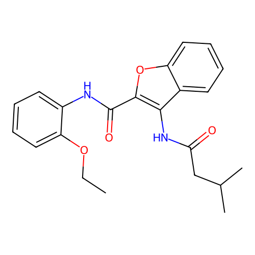 N-(2-ethoxyphenyl)-3-(3-methylbutanamido)benzofuran-2-carboxamide structure