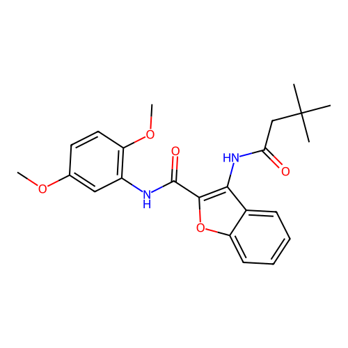 N-(2,5-dimethoxyphenyl)-3-(3,3-dimethylbutanamido)benzofuran-2-carboxamide structure