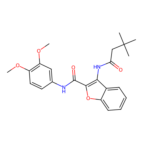 N-(3,4-dimethoxyphenyl)-3-(3,3-dimethylbutanamido)benzofuran-2-carboxamide structure