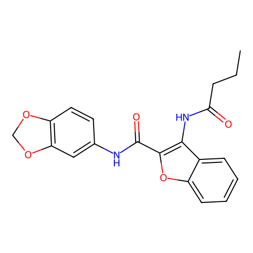 N-(benzo[d][1,3]dioxol-5-yl)-3-butyramidobenzofuran-2-carboxamide structure