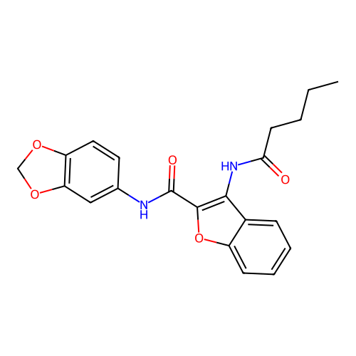 N-(benzo[d][1,3]dioxol-5-yl)-3-pentanamidobenzofuran-2-carboxamide structure