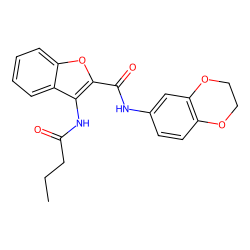 3-butyramido-N-(2,3-dihydrobenzo[b][1,4]dioxin-6-yl)benzofuran-2-carboxamide structure