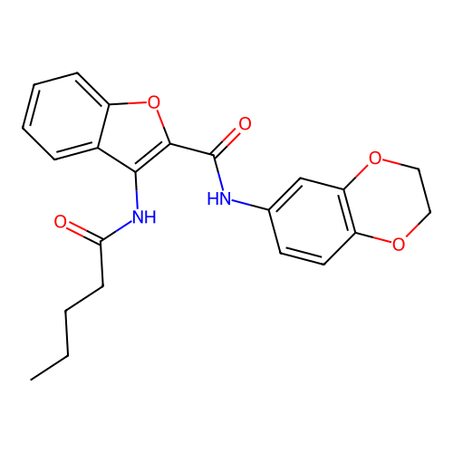 N-(2,3-dihydrobenzo[b][1,4]dioxin-6-yl)-3-pentanamidobenzofuran-2-carboxamide structure