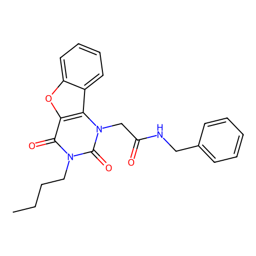 N-benzyl-2-(3-butyl-2,4-dioxo-[1]benzofuro[3,2-d]pyrimidin-1-yl)acetamide structure