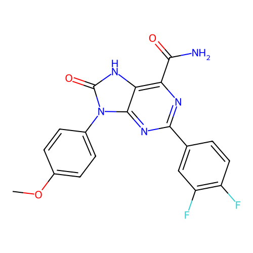 2-(3,4-difluorophenyl)-9-(4-methoxyphenyl)-8-oxo-8,9-dihydro-7H-purine-6-carboxamide structure