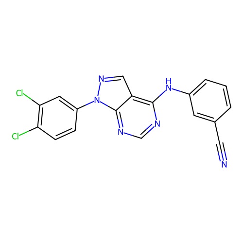 3-{[1-(3,4-dichlorophenyl)-1H-pyrazolo[3,4-d]pyrimidin-4-yl]amino}benzonitrile structure