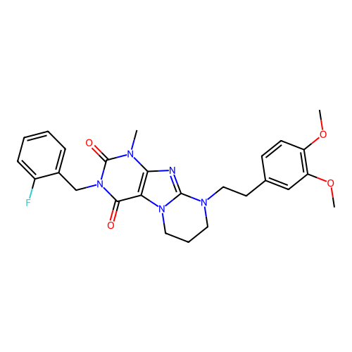 9-[2-(3,4-dimethoxyphenyl)ethyl]-3-[(2-fluorophenyl)methyl]-1-methyl-7,8-dihydro-6H-purino[7,8-a]pyrimidine-2,4-dione structure