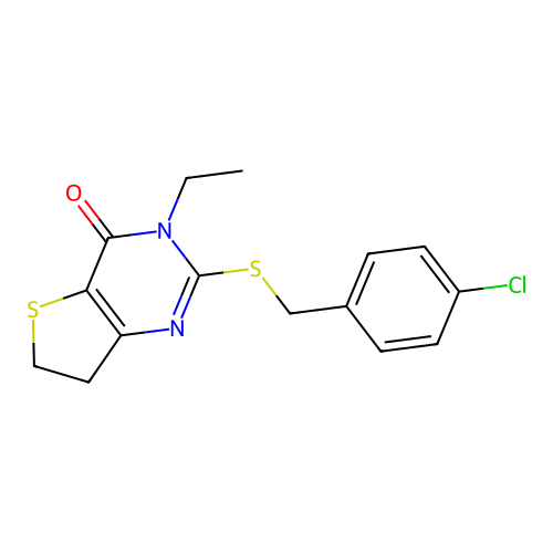 2-{[(4-chlorophenyl)methyl]sulfanyl}-3-ethyl-3H,4H,6H,7H-thieno[3,2-d]pyrimidin-4-one structure