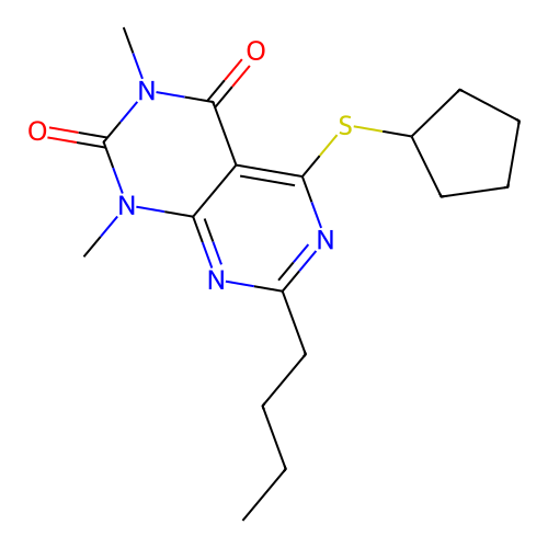 7-Butyl-5-cyclopentylsulfanyl-1,3-dimethylpyrimido[4,5-d]pyrimidine-2,4-dione structure