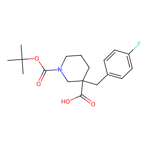 1-[(Tert-butyl)oxycarbonyl]-3-(4-fluorobenzyl)piperidine-3-carboxylic acid structure