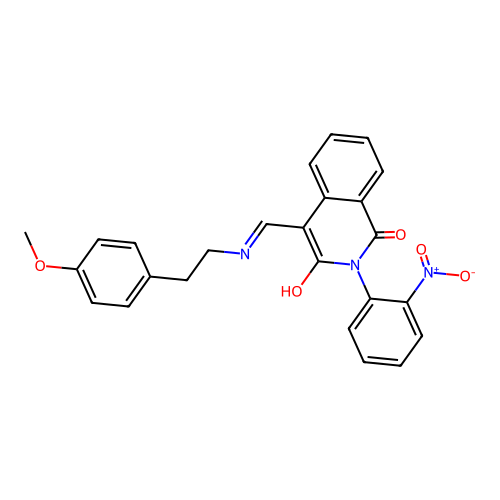 (E)-4-(((4-methoxyphenethyl)amino)methylene)-2-(2-nitrophenyl)isoquinoline-1,3(2H,4H)-dione structure