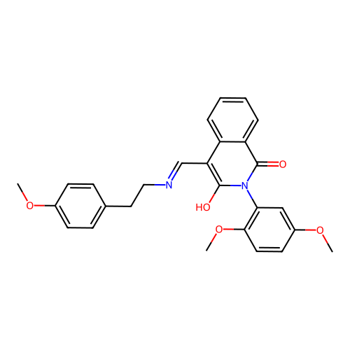 2-(2,5-dimethoxyphenyl)-4-[[2-(4-methoxyphenyl)ethylamino]methylidene]isoquinoline-1,3-dione structure