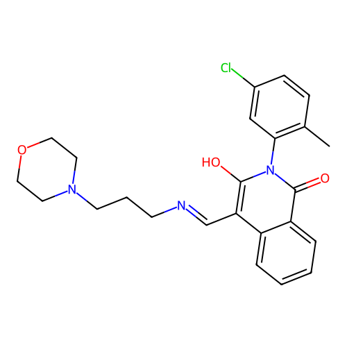 (4E)-2-(5-chloro-2-methylphenyl)-4-({[3-(morpholin-4-yl)propyl]amino}methylidene)isoquinoline-1,3(2H,4H)-dione structure