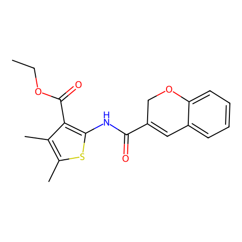 ethyl 2-(2H-chromen-3-ylcarbonylamino)-4,5-dimethylthiophene-3-carboxylate structure