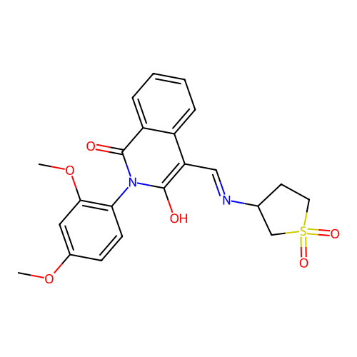 2-(2,4-dimethoxyphenyl)-4-[[(1,1-dioxothiolan-3-yl)amino]methylidene]isoquinoline-1,3-dione structure