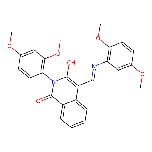 (E)-2-(2,4-dimethoxyphenyl)-4-(((2,5-dimethoxyphenyl)amino)methylene)isoquinoline-1,3(2H,4H)-dione structure